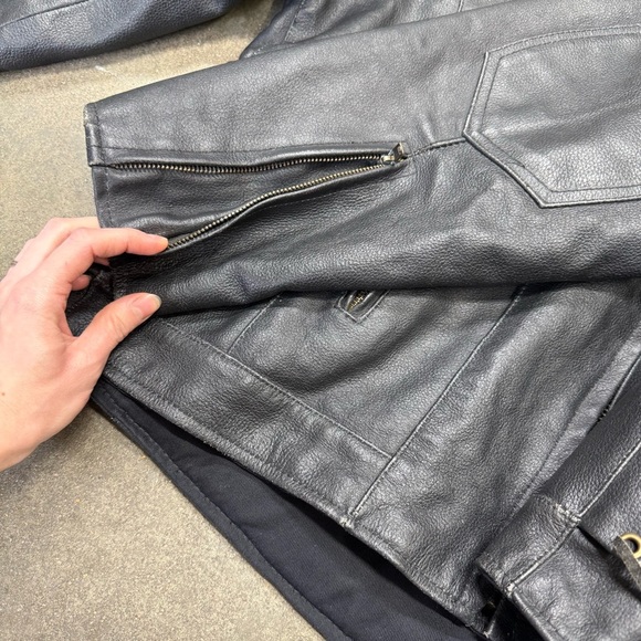 Vintage Genuine Leather Motorcycle Jacket Black Side Lace Biker - Picture 8 of 13